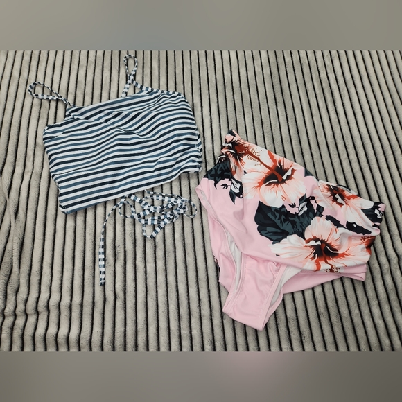 NWOT Striped Tie Back Bikini Set Size large - Picture 5 of 16